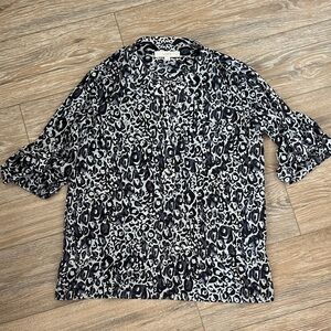 LOFT Black, Navy and White Leopard Print Blouse